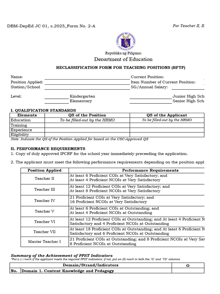Teacher Position Reclassification Form | PDF | Learning | Educational ...