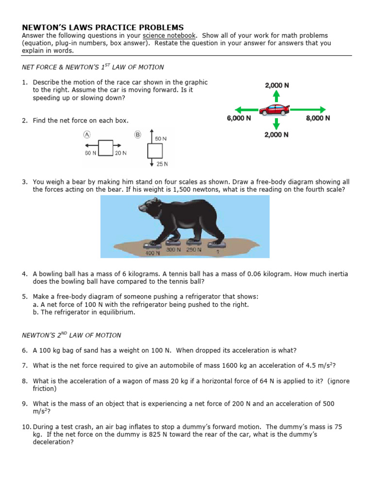 Newton's Laws Practice Problems | PDF | Force | Mass