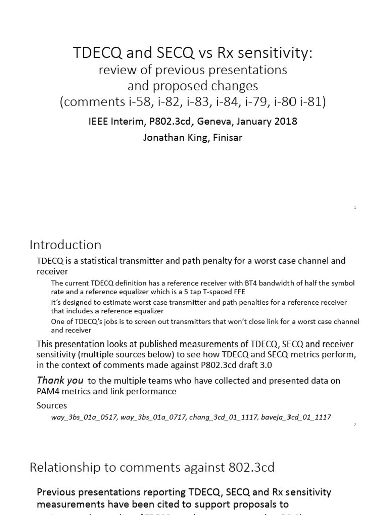 TDECQ and SECQ Vs RX Sensitivity Review of Previous Presentations and ...