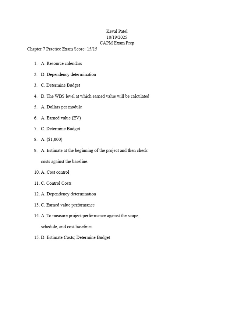 Chapter 7 Practice Exam - Patel K | PDF