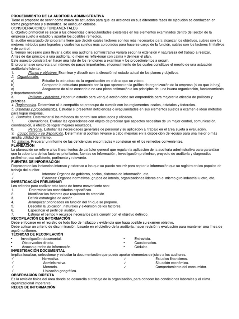 Procedimiento de Auditoría Administrativa | PDF | Auditoría financiera ...