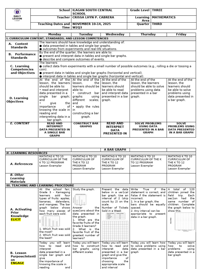 Grade 3 Math: Bar Graph Lessons | PDF | Curriculum | Data