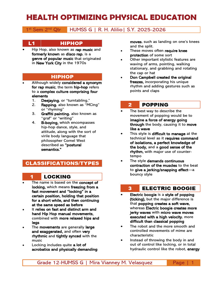 Health Optimizing Physical Education 3 | PDF | Cheerleading | Dances