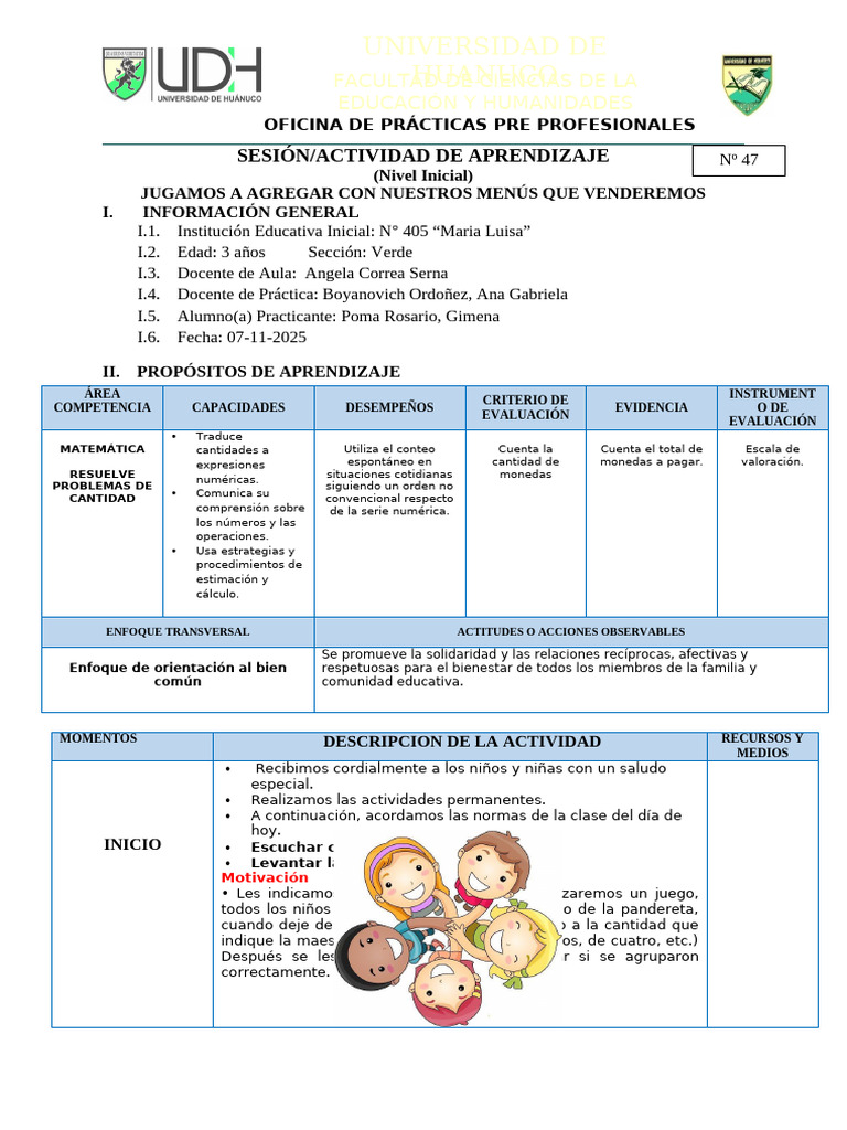 Actividad Matemática para Niños de 3 Años | PDF | Evaluación | Aprendizaje
