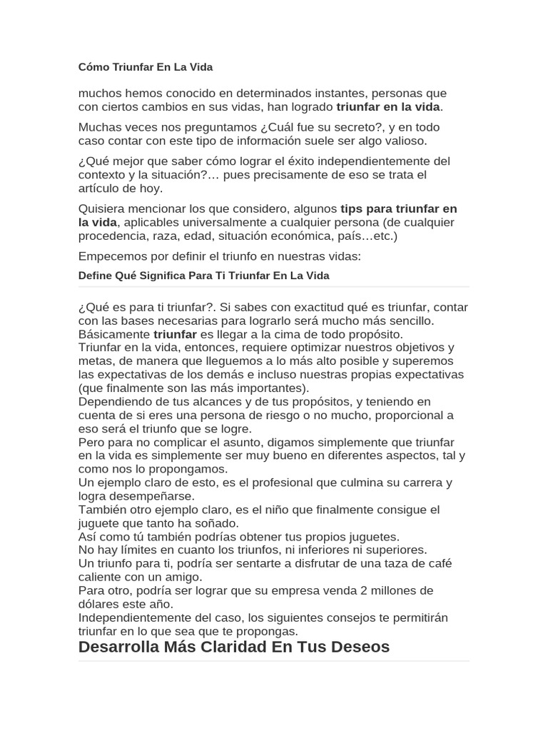 clase de tutoria agostoCómo Triunfar En La Vida | PDF | Desarrollo ...