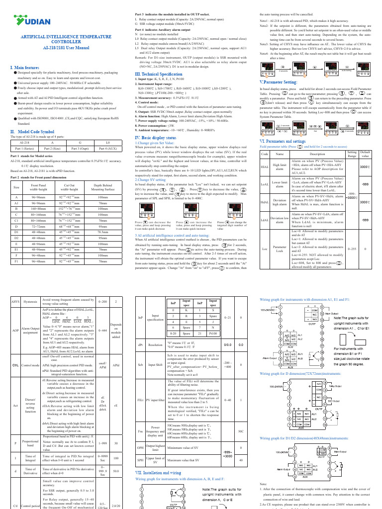 AI-218 Temperature Controller Manual | PDF | Relay | Electronics
