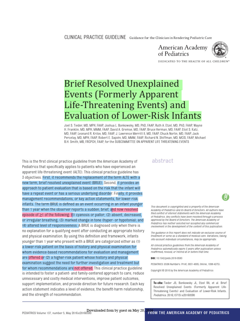 BRUE Guidelines for Infant Care | PDF | Clinical Medicine | Health Care