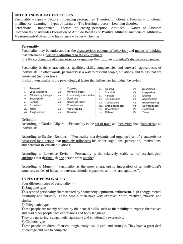 Understanding Personality Types and Factors | PDF | Attitude ...