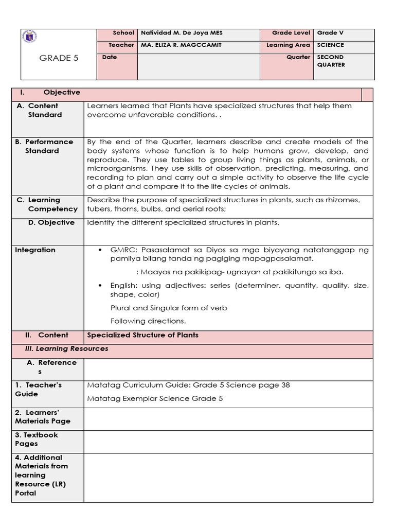 Cot Lesson Plan Science 5 | PDF | Plants