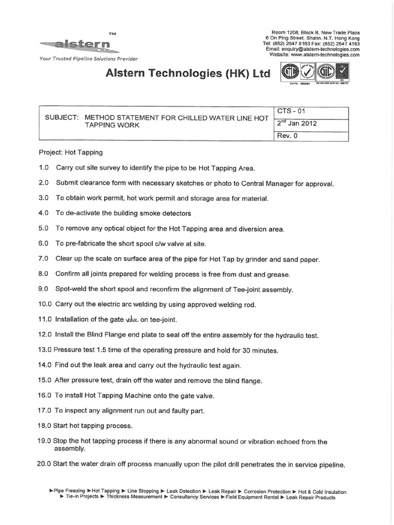Toaz - Info Method Statement of Hot Tapping PR | PDF