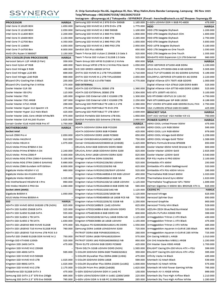 PC Components Price List 2023 | PDF | Hdmi | Solid State Drive