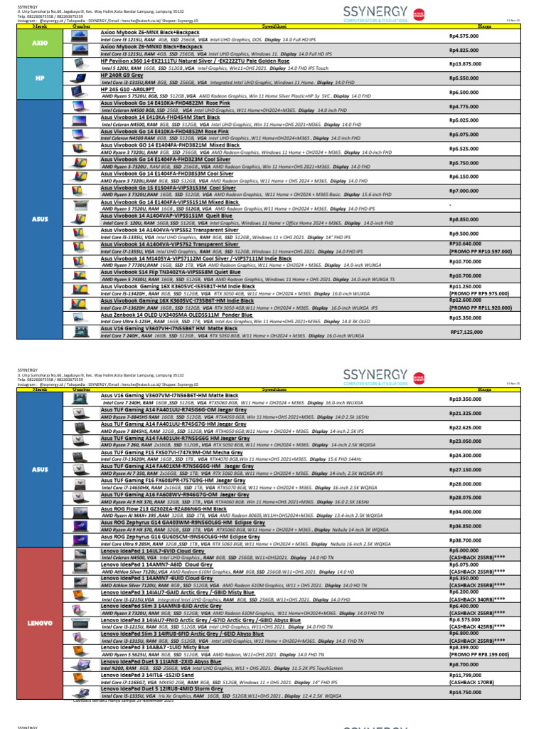 Laptop Specifications and Prices November 2025 | PDF | Intel | Computer ...
