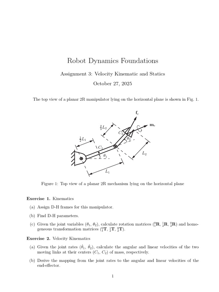 2R Manipulator Kinematics & Statics Analysis | PDF
