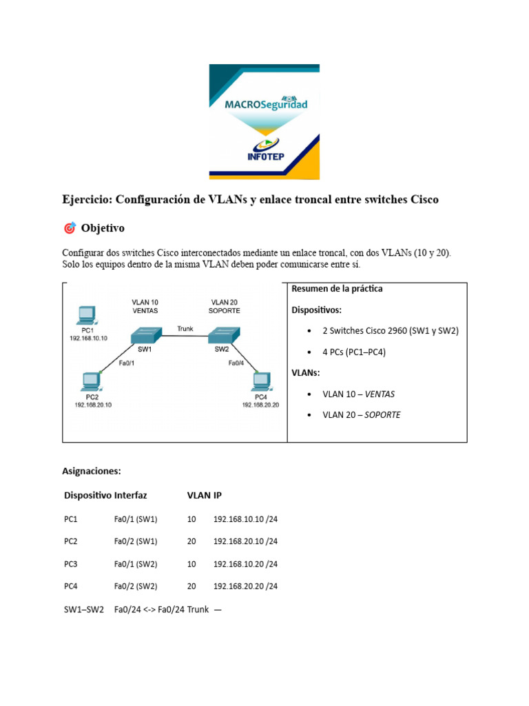 Configuración de VLANs en switches Cisco | PDF