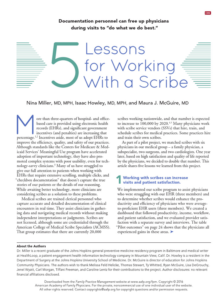 Lessons For Working With A Scribe: Documentation Personnel Can Free Up ...