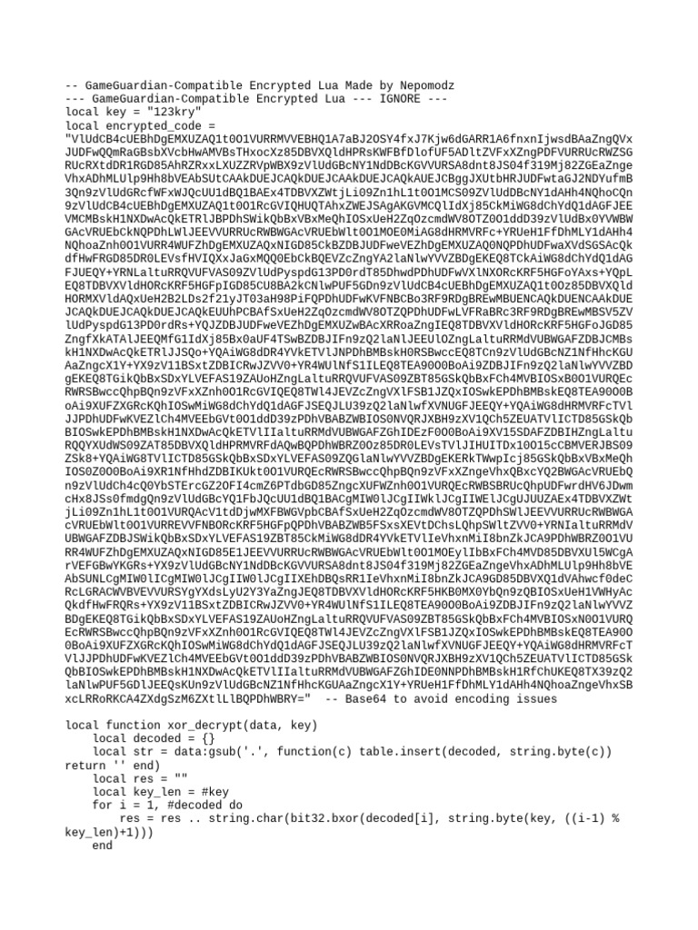 GameGuardian Encrypted Lua Script | PDF | Computer Data | Encodings