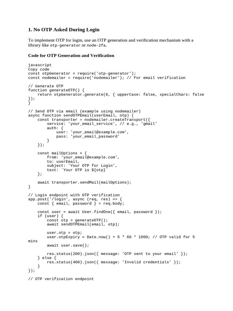 Implementing OTP and Password Security | PDF | Password | Authentication