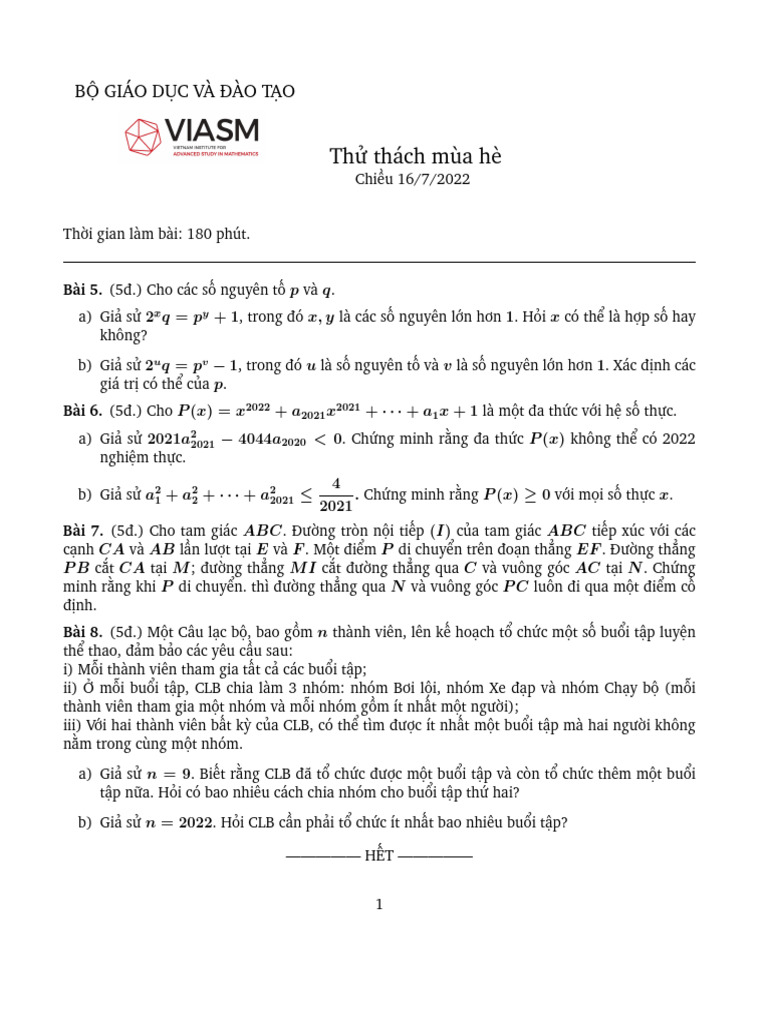 Thu Thach Mua He 2022 Final Chieu | PDF