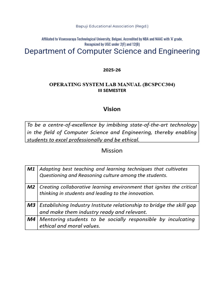 Operating System Lab Manual 2025-26 | PDF | Engineering | Analysis