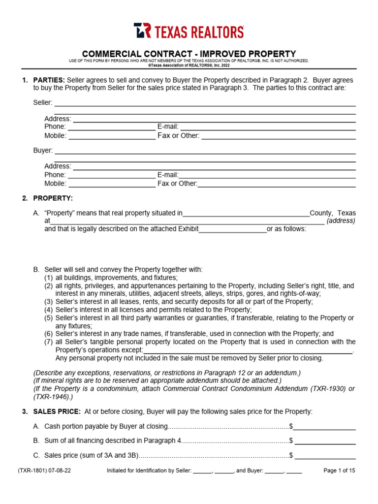 Texas Commercial Property Contract | PDF | Lease | Taxes