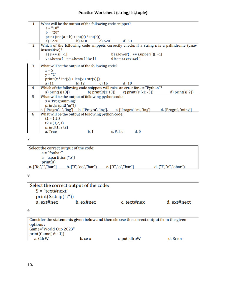 Practice Worksheet | PDF