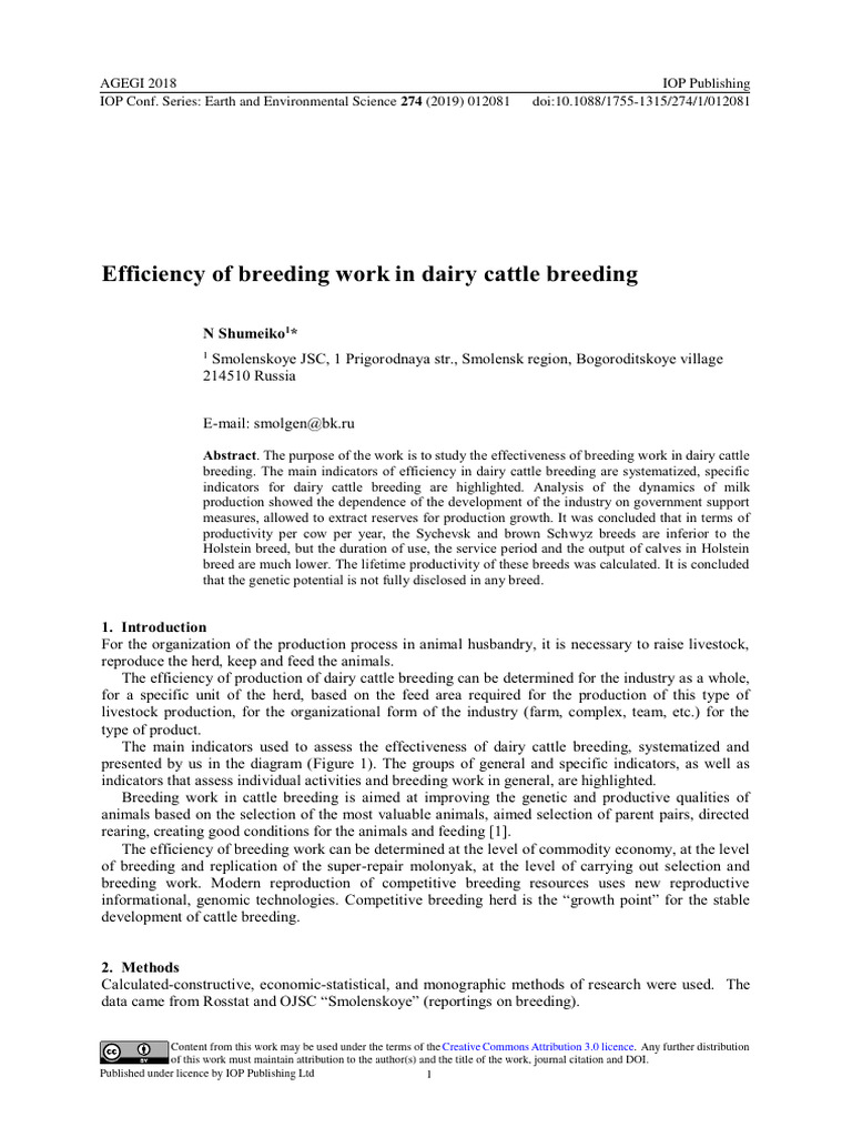 Dairy Cattle Breeding Efficiency Analysis | PDF | Dairy Cattle | Cattle
