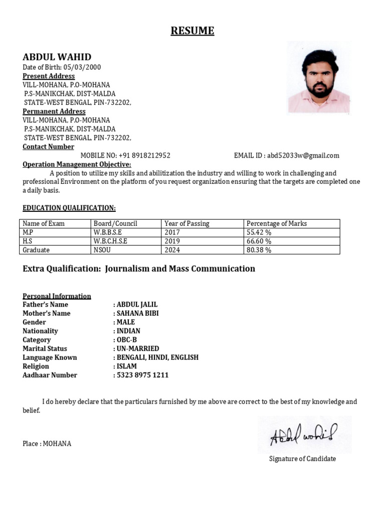 Abdul Wahid CV | PDF