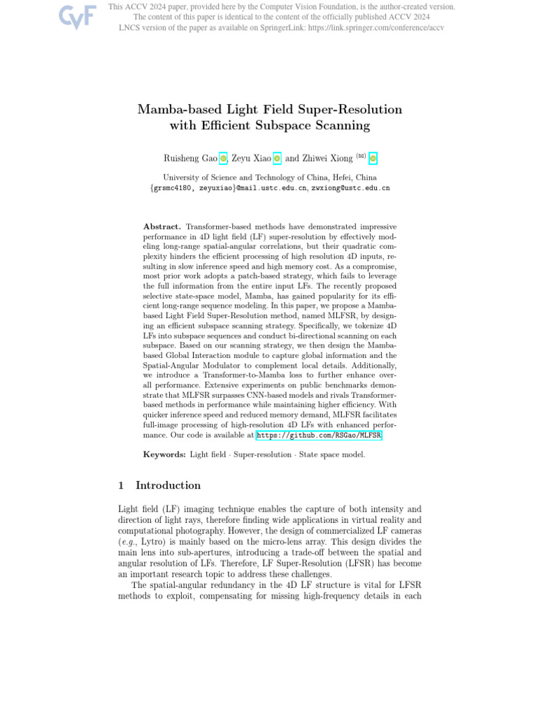 Mamba Light Field Super-Resolution Method | PDF | Applied Mathematics