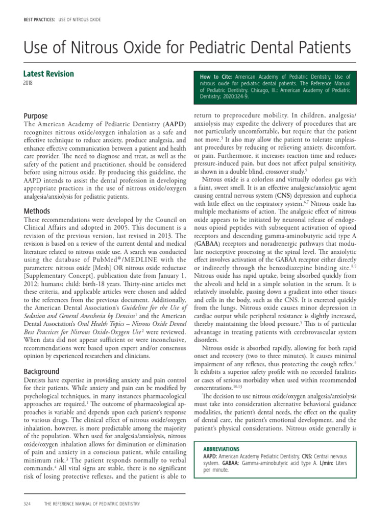 Nitrous Oxide Guidelines for Pediatric Dentistry | PDF | Anesthesia ...