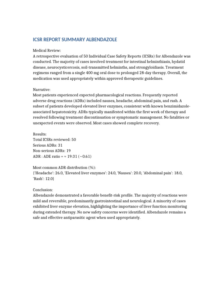 Albendazole ICSR Report | PDF