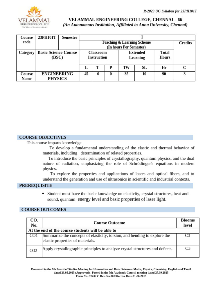 Engineering Physics Syllabus R-2023 | PDF | Laser | Bending