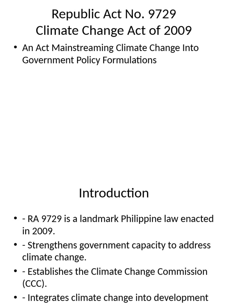 RA 9729 Climate Change Act Presentation | PDF | Climate Change | Climate