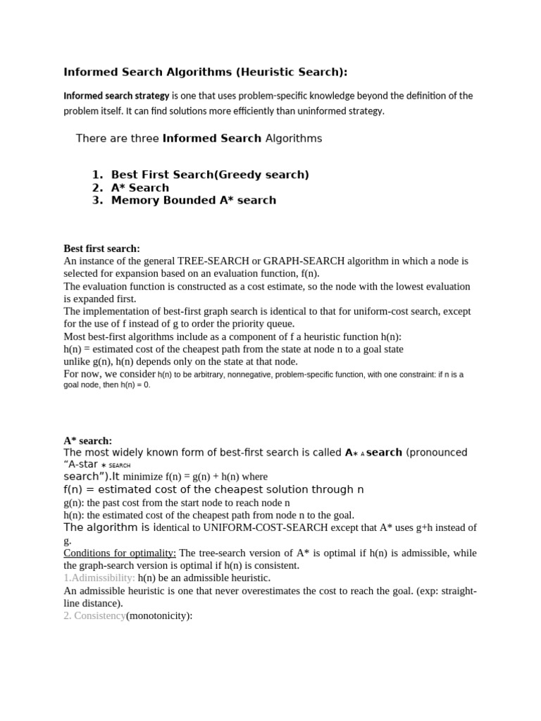 Informed Search Algorithms | PDF | Mathematical Relations | Applied ...
