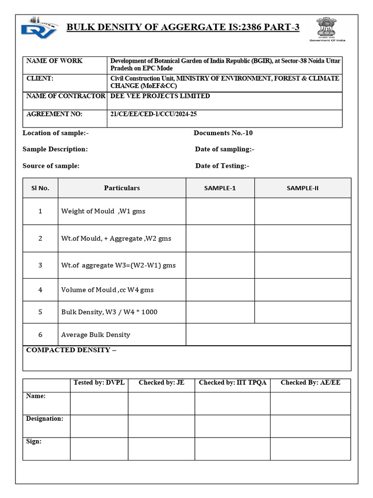 Bulk Density of Aggregate Testing Report | PDF