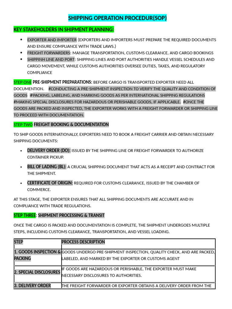 Shipping Operation Procedures Guide | PDF | Cargo | Freight Transport