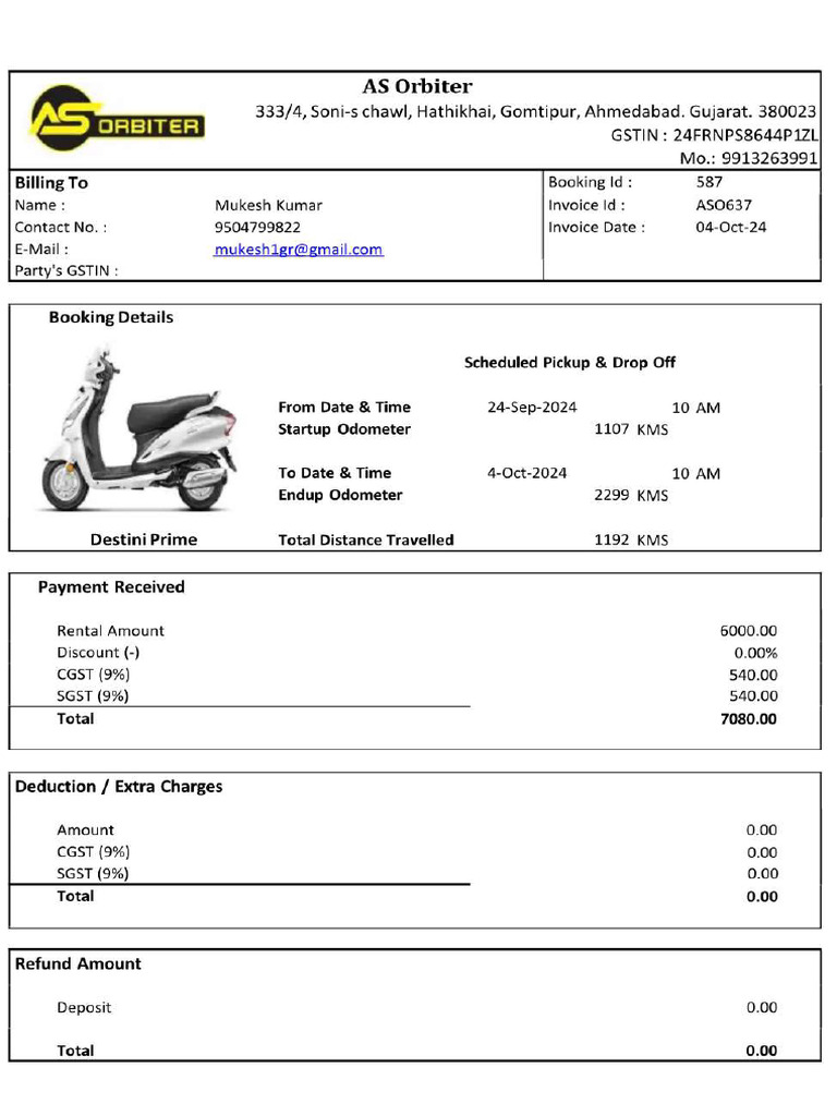 Bike Rent Bill | PDF