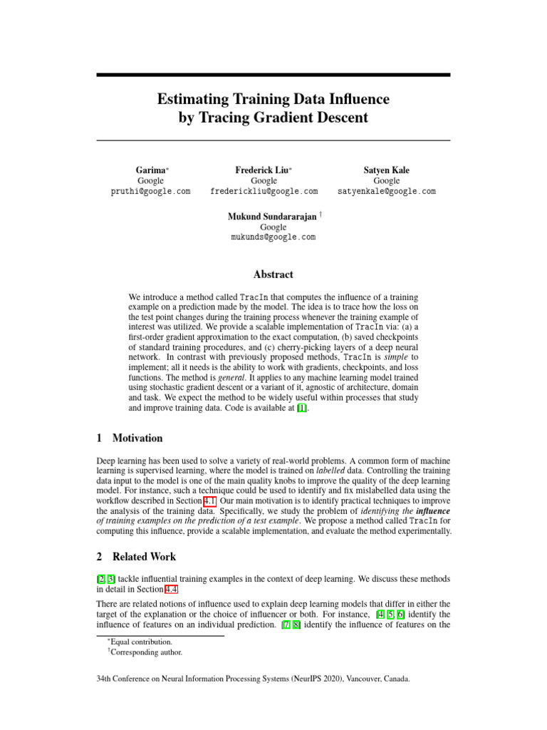 Estimating Training Data Influence by Tracing Gradient Descent | PDF ...