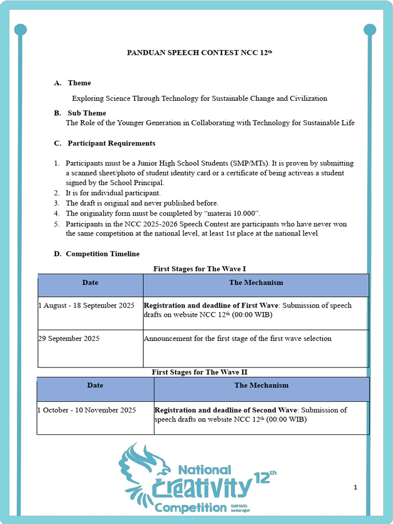NCC 12th Speech Contest 2025 Guide | PDF