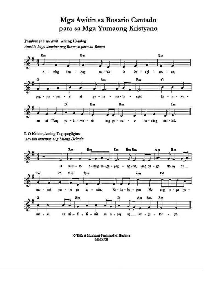 Mga Awitin Sa Rosaryo Cantado para Sa Mga Yumao - 010652 | PDF