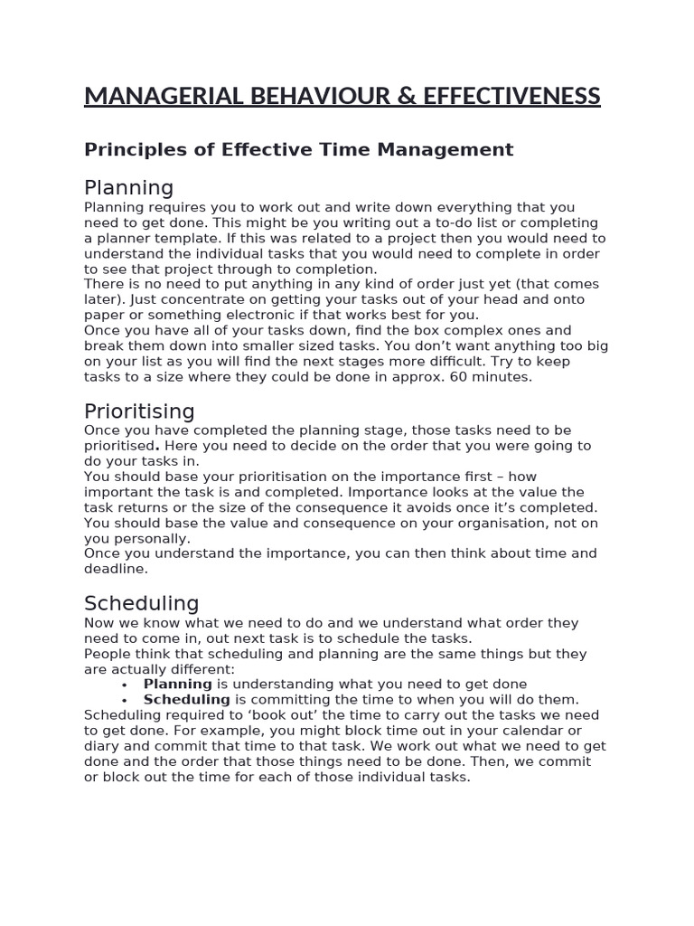 Effective Time Management for Managers | PDF | Leadership ...