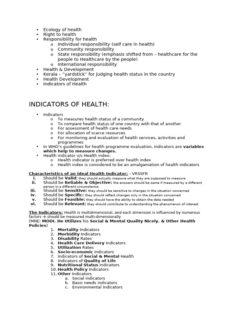 Health Indicators and Responsibilities Overview | PDF | Health Care ...