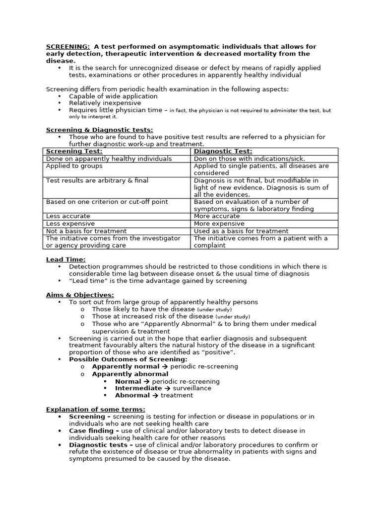 Understanding Disease Screening Methods | PDF | Sensitivity And ...