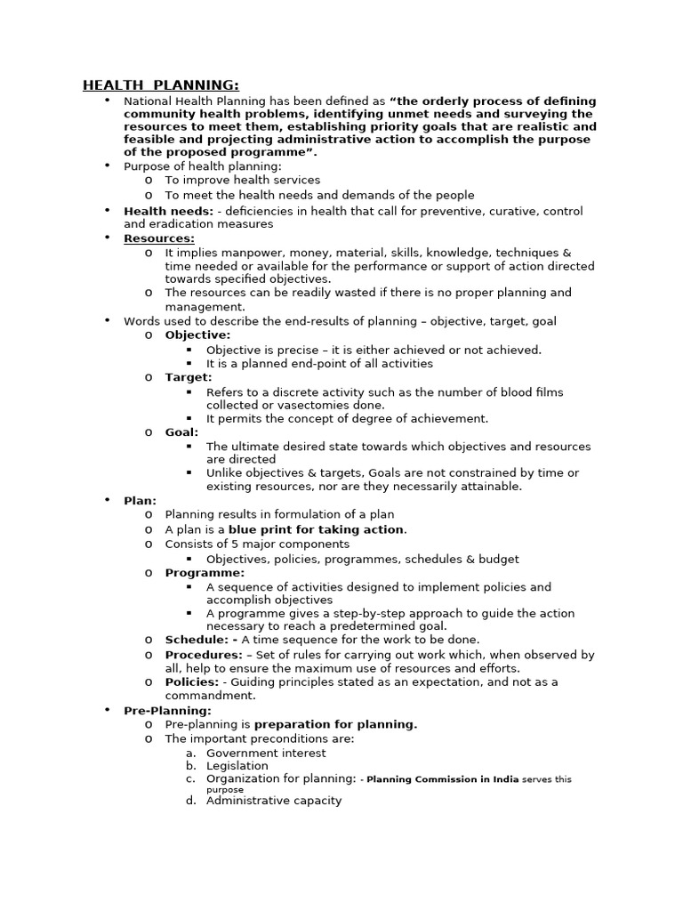 Health Planning Process Overview | PDF | Goal | Policy