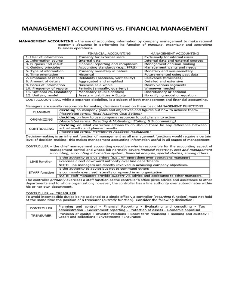 Management vs. Financial Accounting Guide | PDF | Management Accounting ...