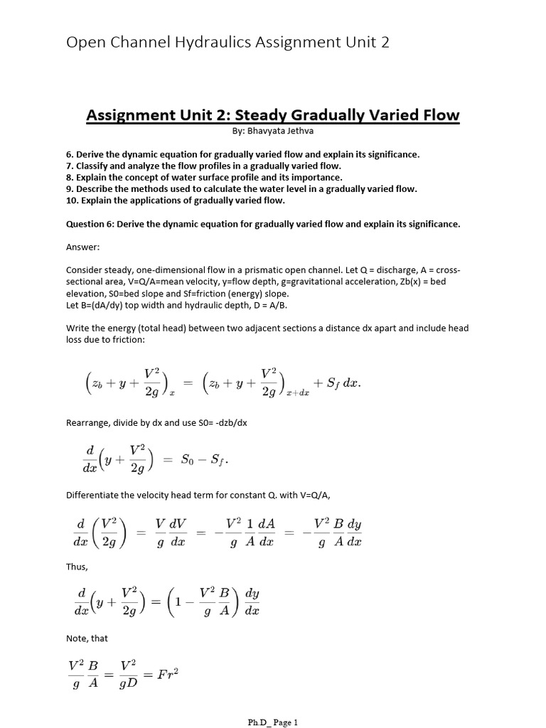 BJ - Open Channel Hydraulics Assignment Unit 2 | PDF | Liquids | Fluid ...