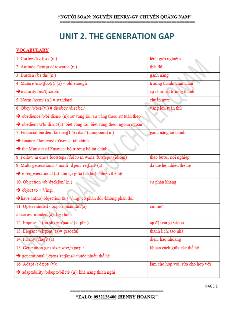 Unit 2. The Generation Gap | PDF