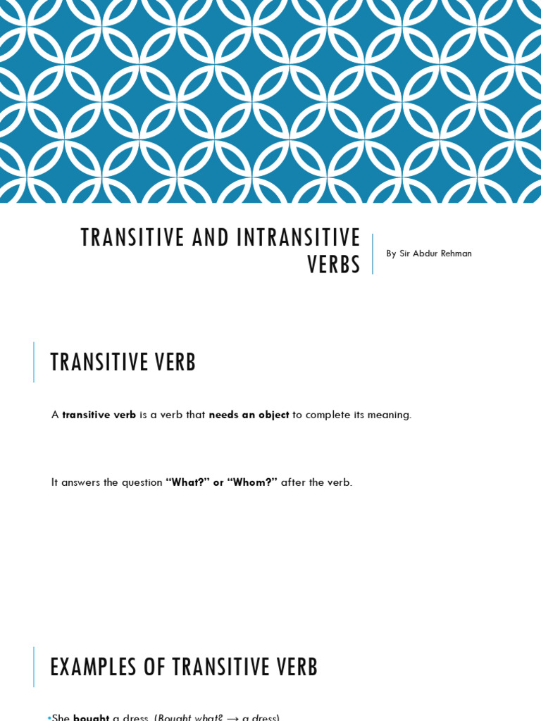 Transitive and Intransitive Verbs | PDF