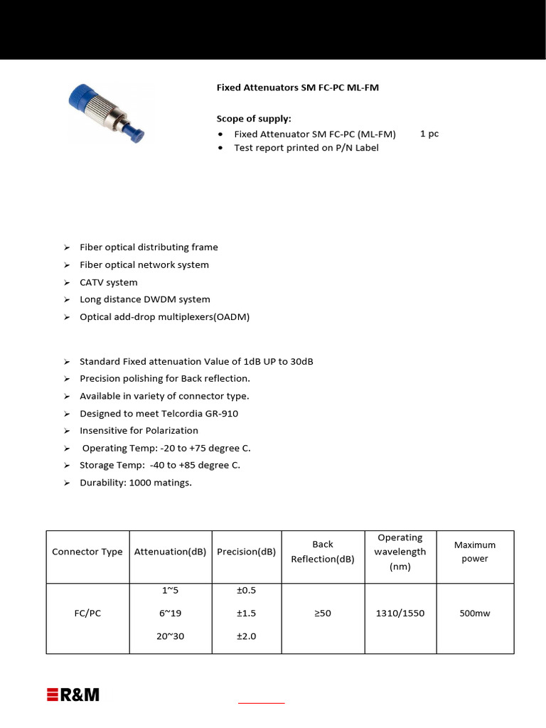 Fixed Attenuator SM FC-PC Datasheet | PDF