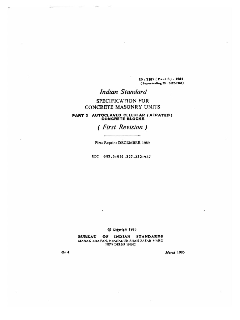 Is 2185 PART 3 - 1984 Concrete Masonary Units | PDF
