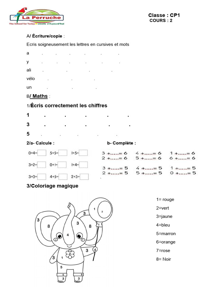 Exercice CP1 : Écriture et Maths | PDF